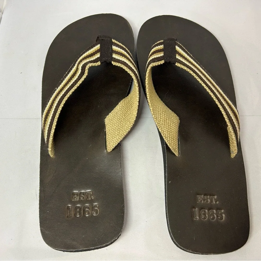 Est 1865 Flip Flops Tan Brown White‎ Canvas & Rubber Men's 11